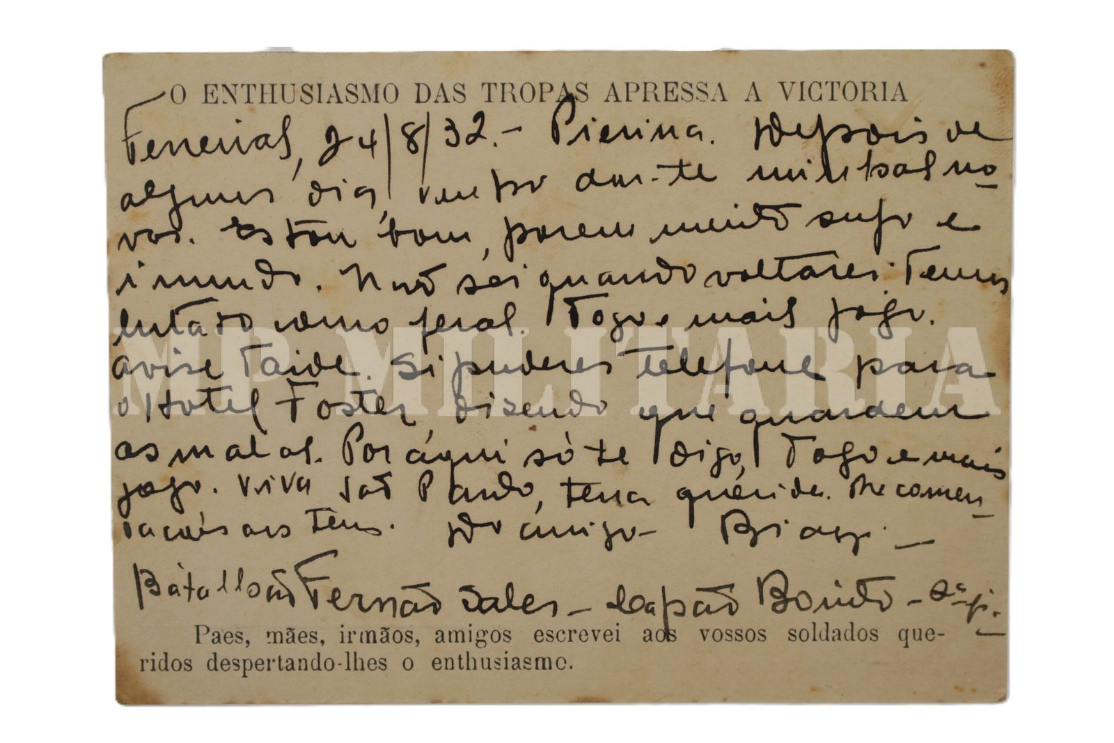 CARTÃO POSTAL DO CORREIO MILITAR MMDC ∙ BATALHÃO FERNÃO SALES – REVOLUÇÃO DE 1932 - Imagem 3