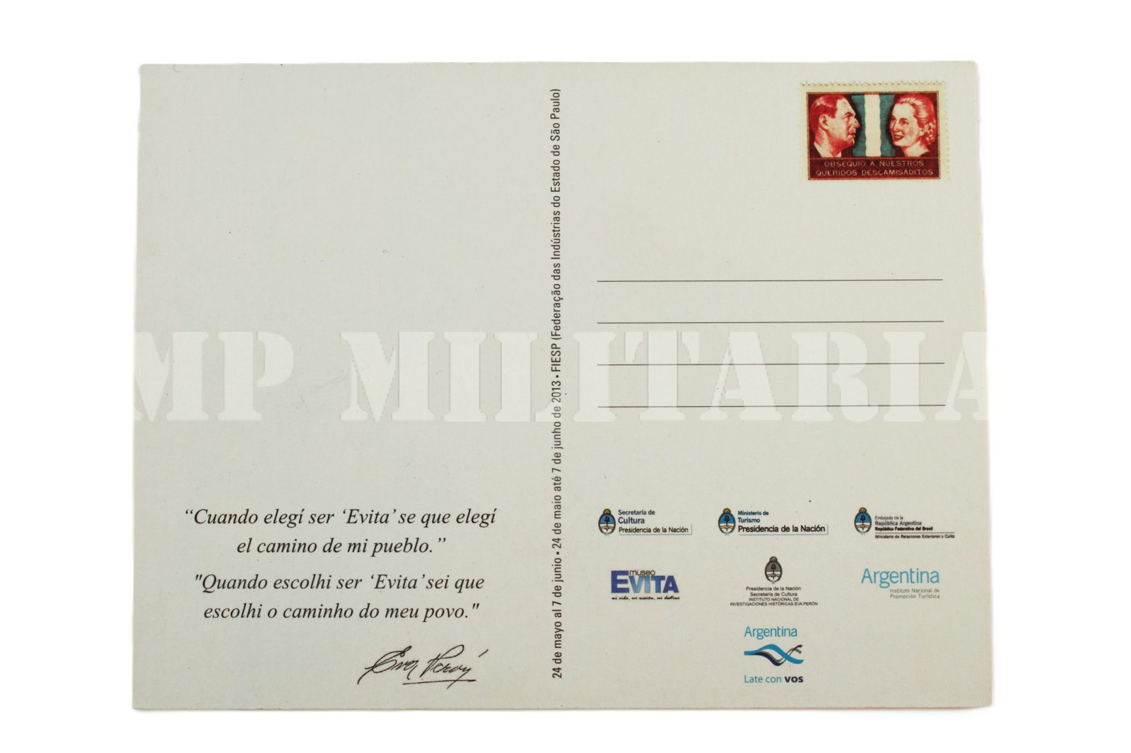 POSTAL COMEMORAIVO DA EXPOSIÇÃO EVITA – PAIXÃO E AÇÃO - Imagem 2