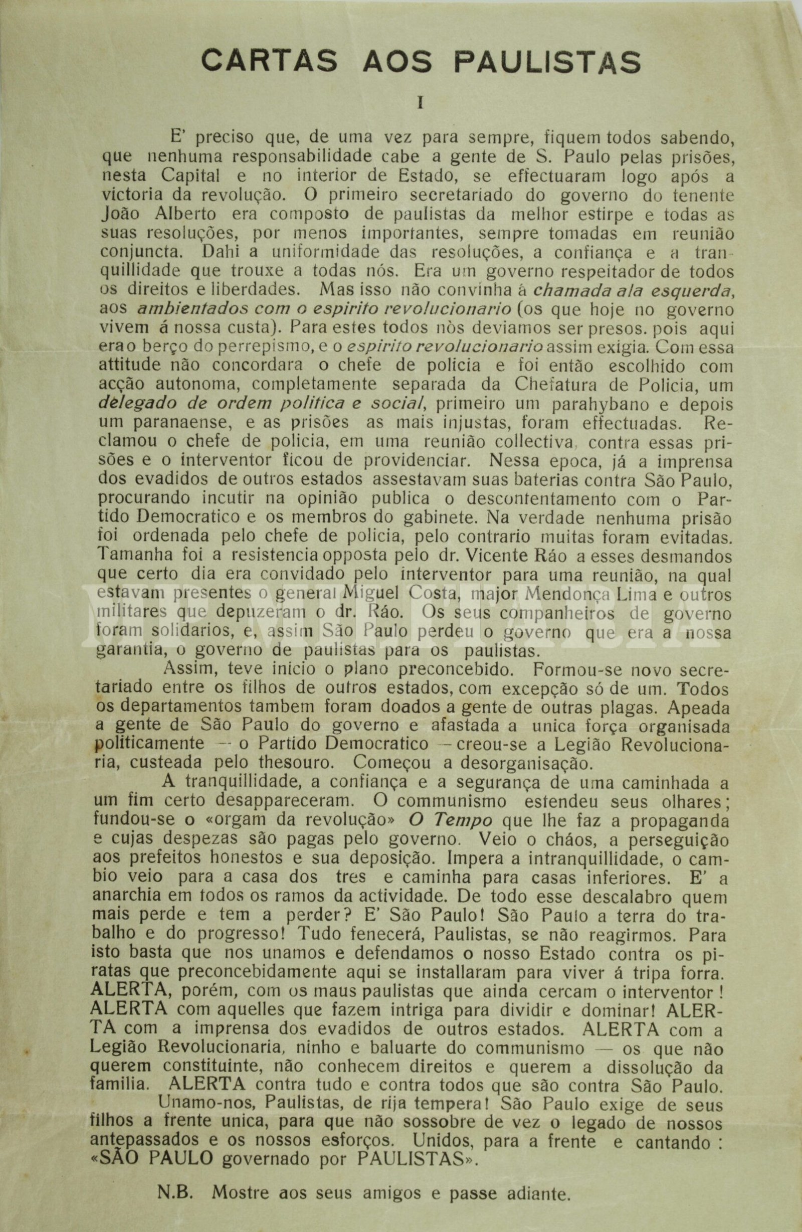ENCARTE INFORMATIVO “CARTAS AOS PAULISTAS” –REVOLUÇÃO DE 1932 - Imagem 2