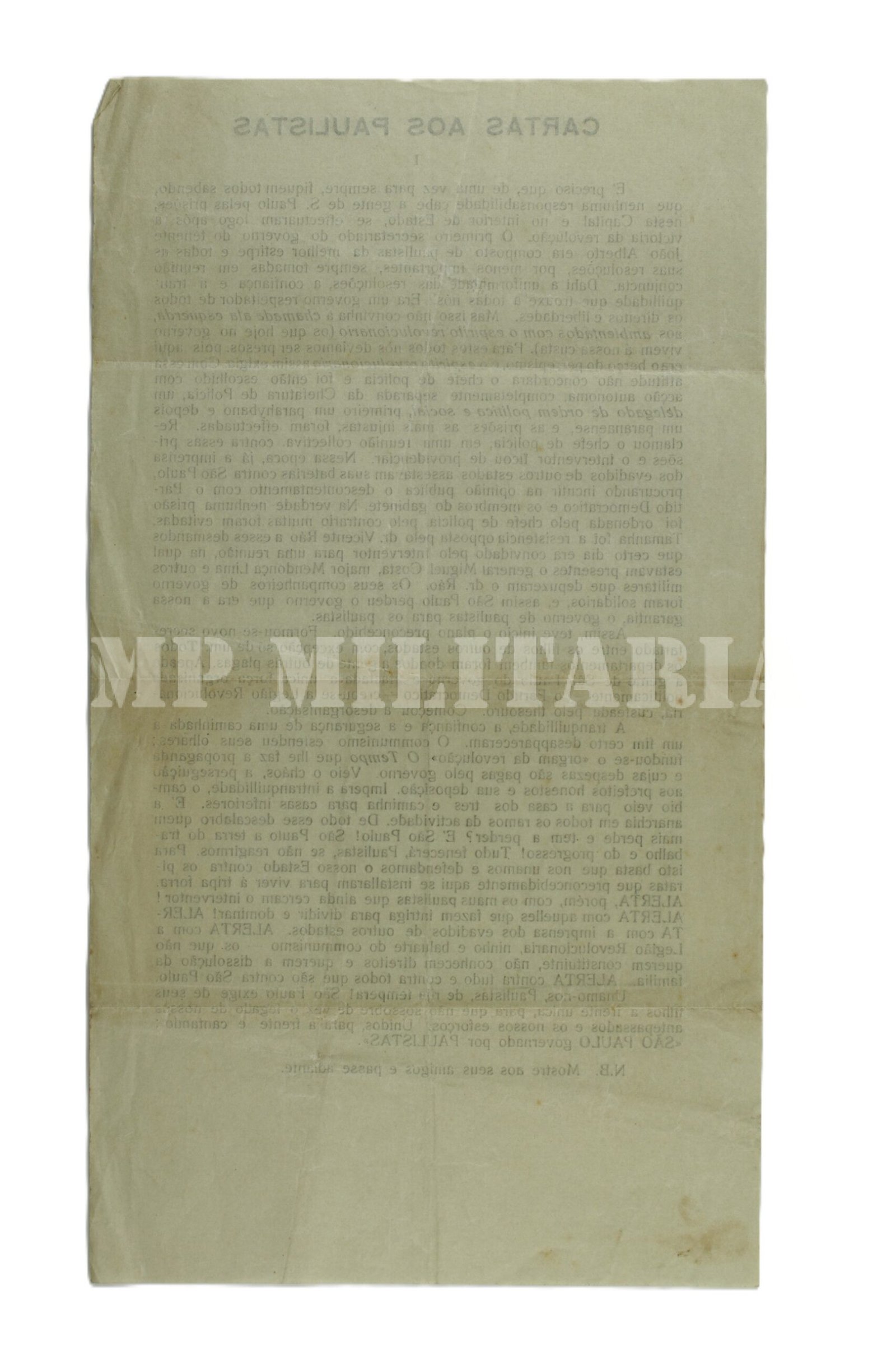 ENCARTE INFORMATIVO “CARTAS AOS PAULISTAS” –REVOLUÇÃO DE 1932 - Imagem 3