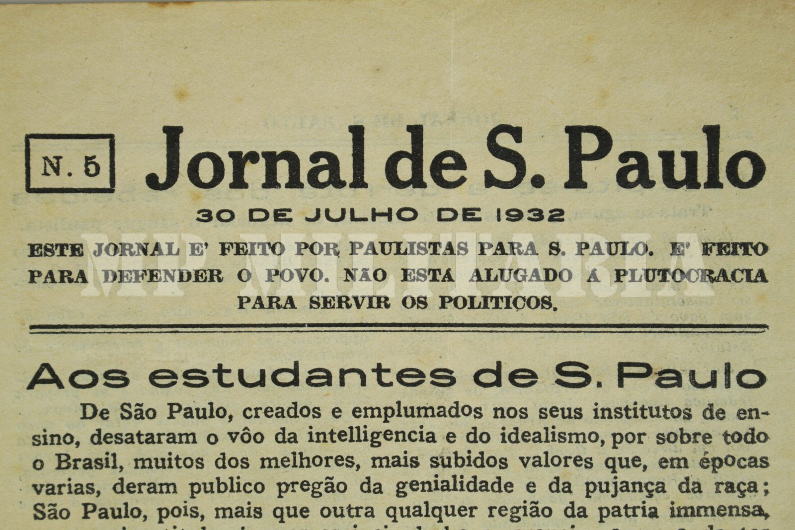 JORNAL DE SÃO PAULO DE CONTRAINFORMAÇÃO DO GOVERNO FEDERAL - REVOLUÇÃO DE 1932 - Imagem 2