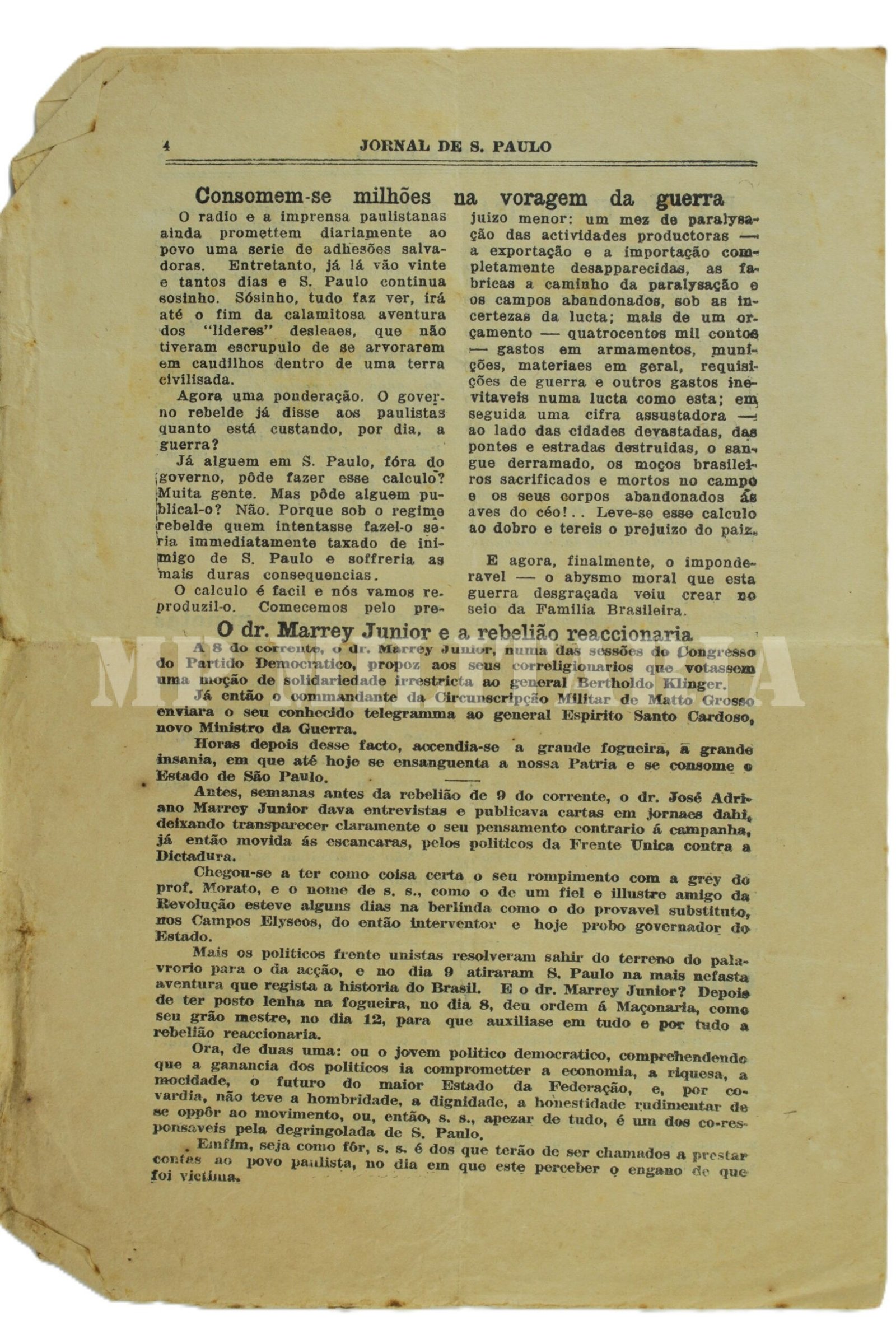 JORNAL DE SÃO PAULO DE CONTRAINFORMAÇÃO DO GOVERNO FEDERAL - REVOLUÇÃO DE 1932 - Imagem 4