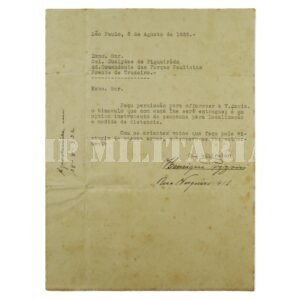 DOCUMENTO DE DOAÇÃO DE BINOCULO ENDEREÇADO AO CORONEL EUCLIDES FIGUEIREDO – REVOLUÇÃO DE 1932