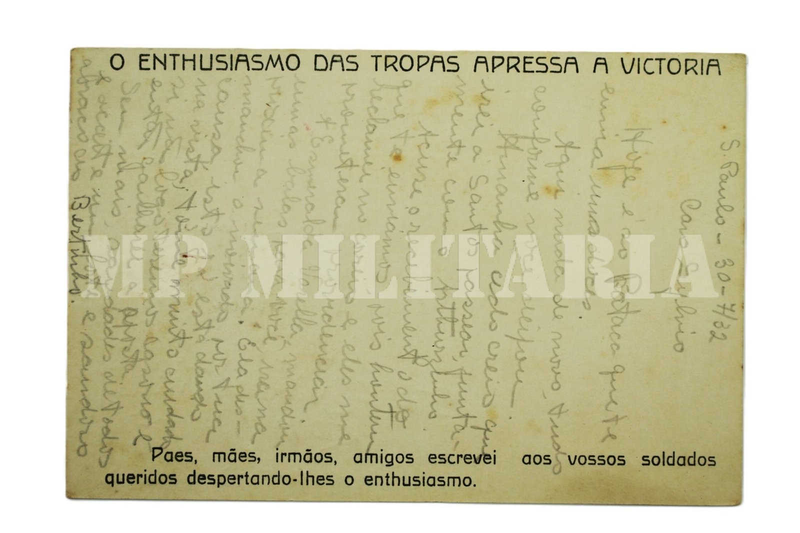 CARTÃO POSTAL DO CORREIO MILITAR • ESPADAS E BANDEIRAS – REVOLUÇÃO DE 1932 - Imagem 3