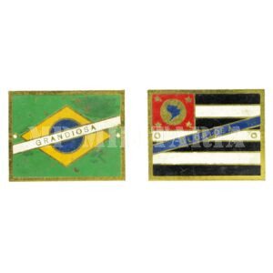 PAR DE PLAQUETAS DAS BANDEIRAS DO BRASIL E SÃO PAULO • GRANDIOSA E GLORIOSA – REVOLUÇÃO DE 1932