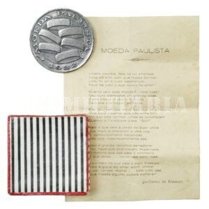 RARO BADGE DA MOEDA PAULISTA NA CAIXA E COM O POEMA – REVOLUÇÃO DE 32