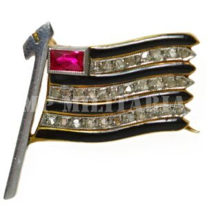 RARO BROCHE / DISTINTIVO FLÂMULA PAULISTA SETE LISTAS, DE OURO E PEDRAS – REVOLUÇÃO DE 1932