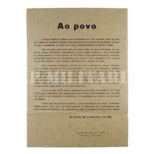RARO CARTAZ / COMUNICADO DA RENDIÇÃO “AO POVO” – REVOLUÇÃO DE 1932