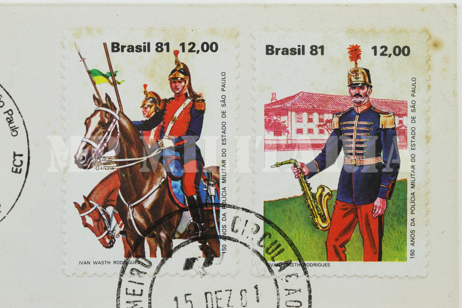 ENVELOPE, SELO E CARIMBO FILATÉLICO DO 1º DIA – 150 ANOS DA POLÍCIA MILITAR DE SÃO PAULO – 1981 - Imagem 4
