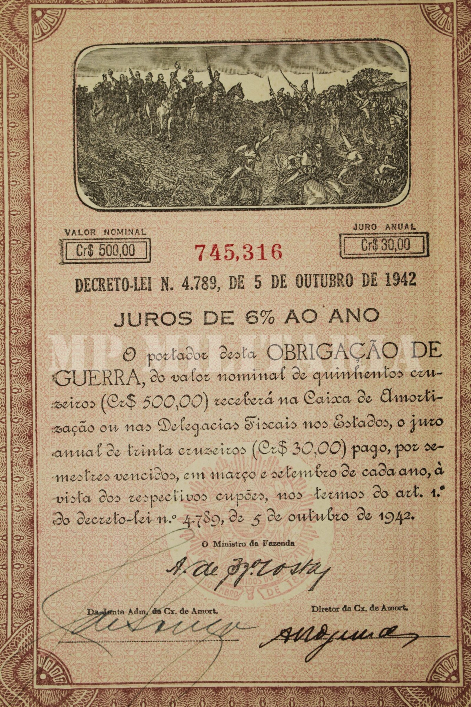 OBRIGAÇÃO DE GUERRA BRASILEIRO DE CR$500,00 – 1942 – II GUERRA - Imagem 4