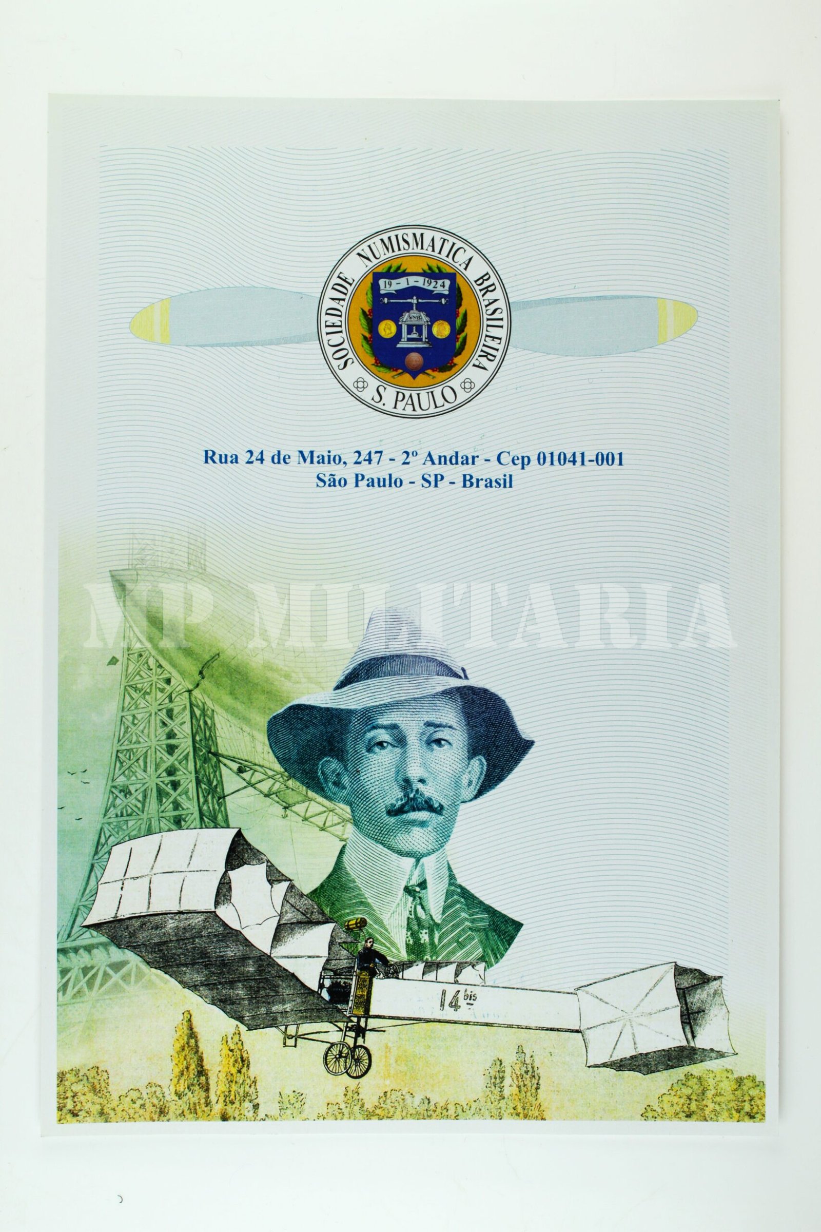 ENCARTE INDIVIDUAL COM A CÉDULA COMEMORATIVA HOMENAGEM A SANTOS DUMONT – SNB 2022 - Imagem 3