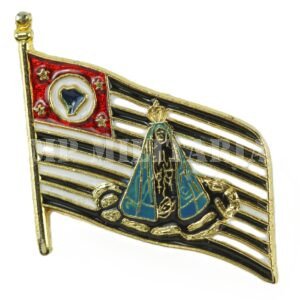 RARO PIN BANDEIRA PAULISTA COM NOSSA SENHORA APARECIDA • COMEMORATIVO – REVOLUÇÃO DE 1932