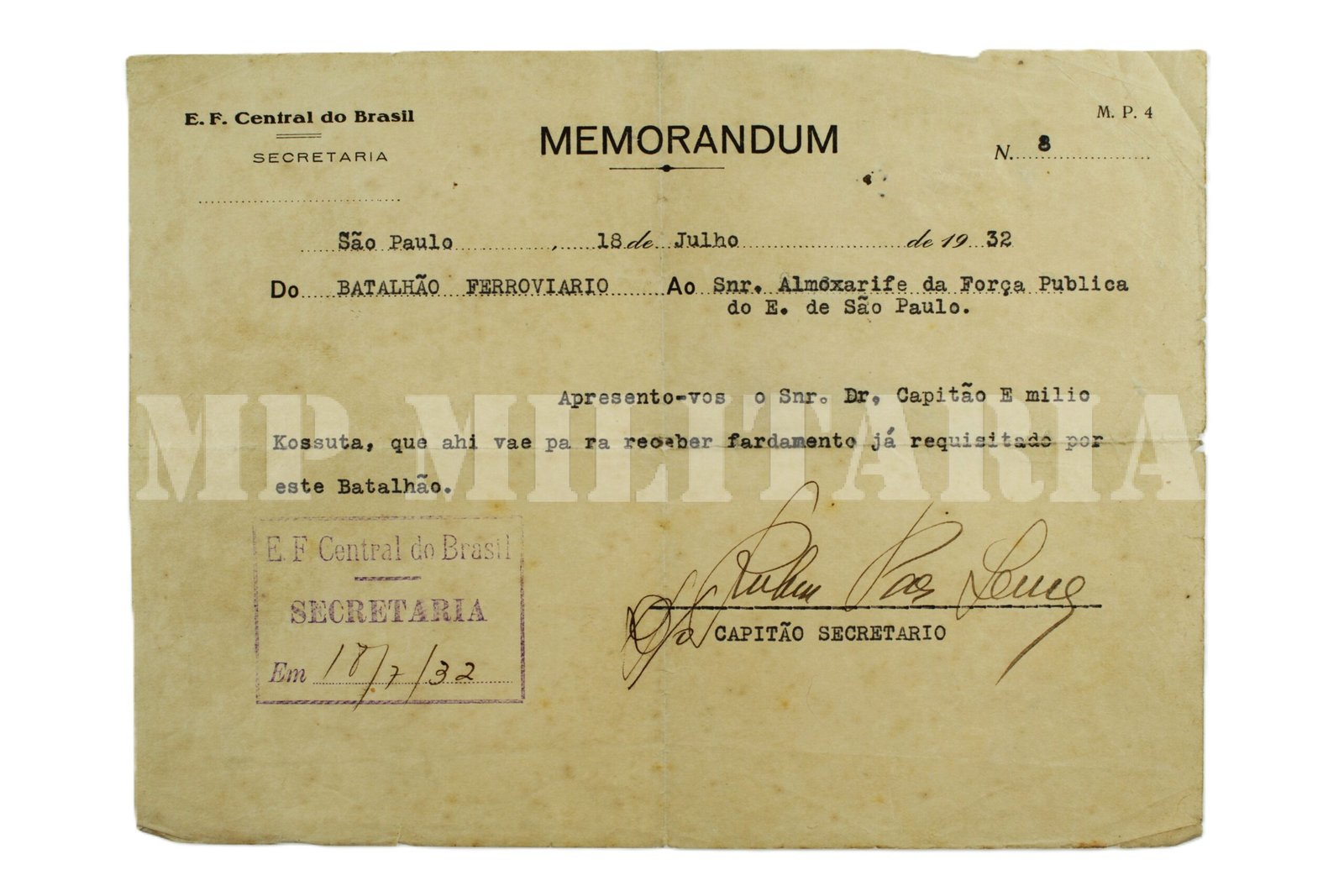 DOCUMENTO MEMORANDUM DO BATALHÃO FERROVIÁRIO – REVOLUÇÃO DE 1932 - Imagem 2