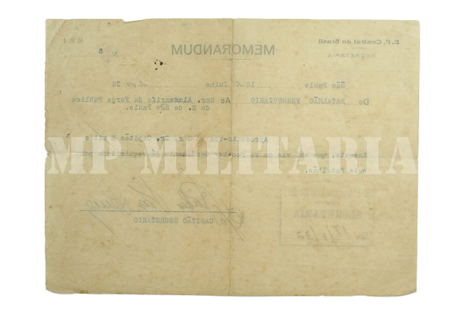 DOCUMENTO MEMORANDUM DO BATALHÃO FERROVIÁRIO – REVOLUÇÃO DE 1932 - Imagem 3