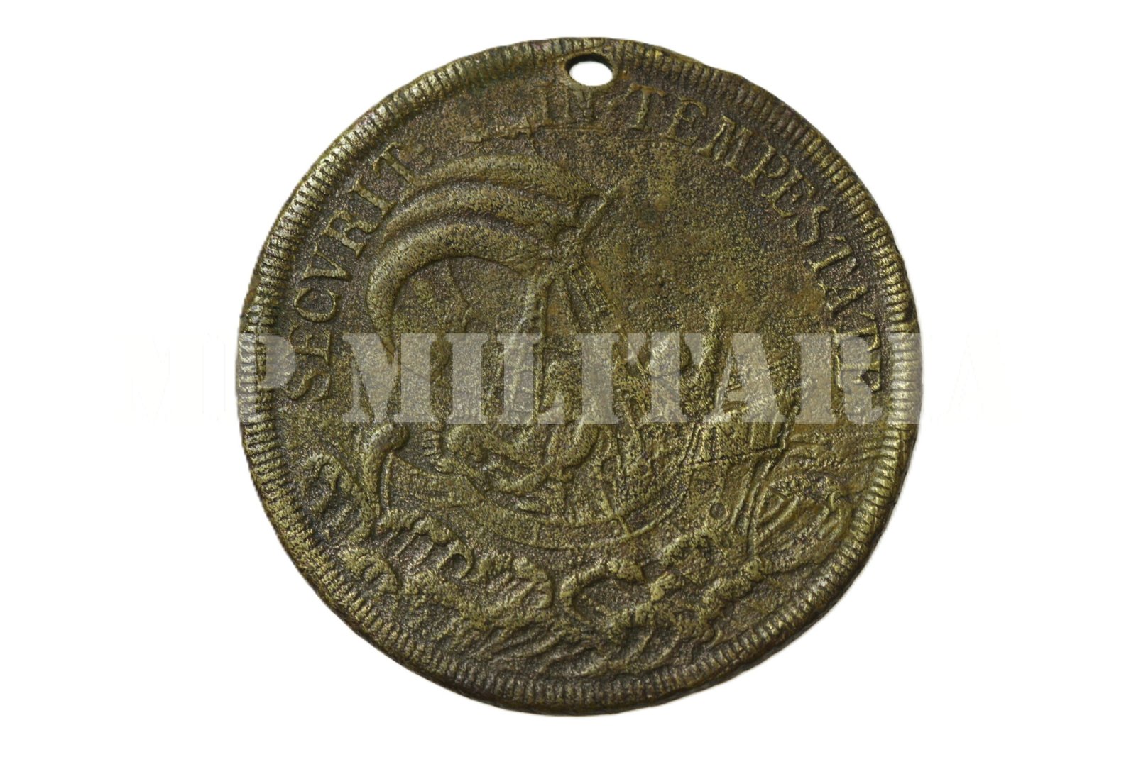 ANTIGA MEDALHA AMULETO DE SEGURANÇA DE MARINHEIROS - SECVRIT IN TEMPESTATE - SÉCULO XIX