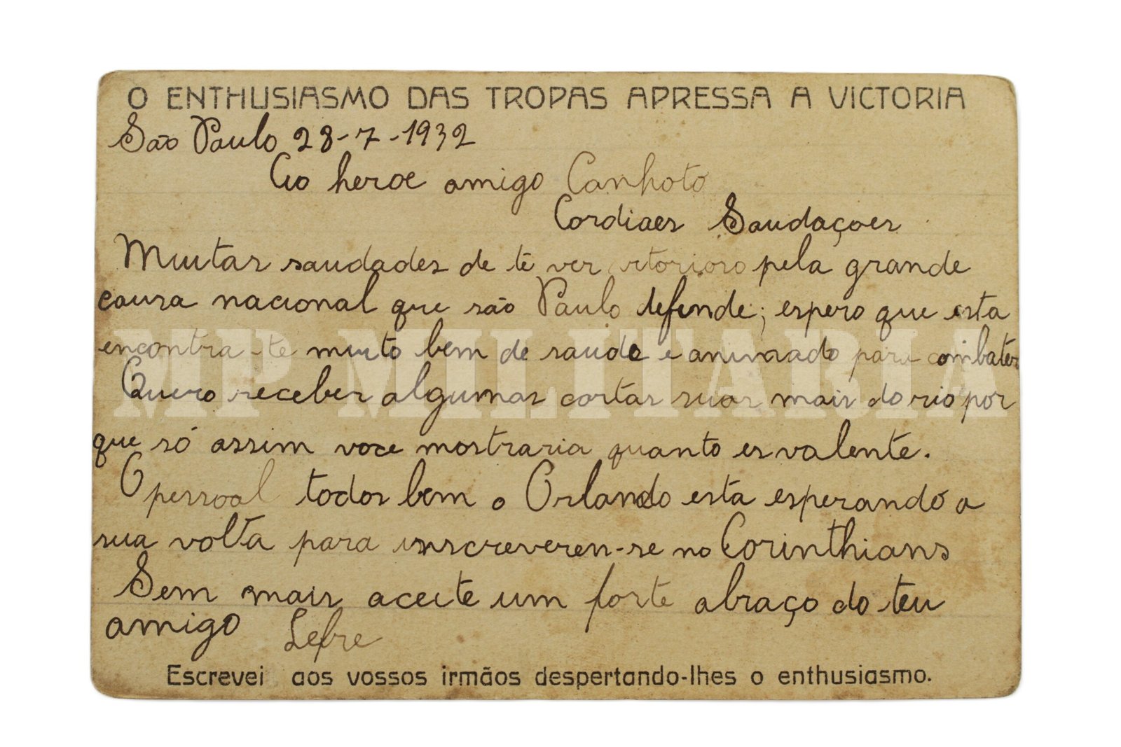 CARTÃO POSTAL DO CORREIO MILITAR VOLUNTÁRIO • COLORIDO • CIRCULADO – REVOLUÇÃO DE 1932 - Imagem 4