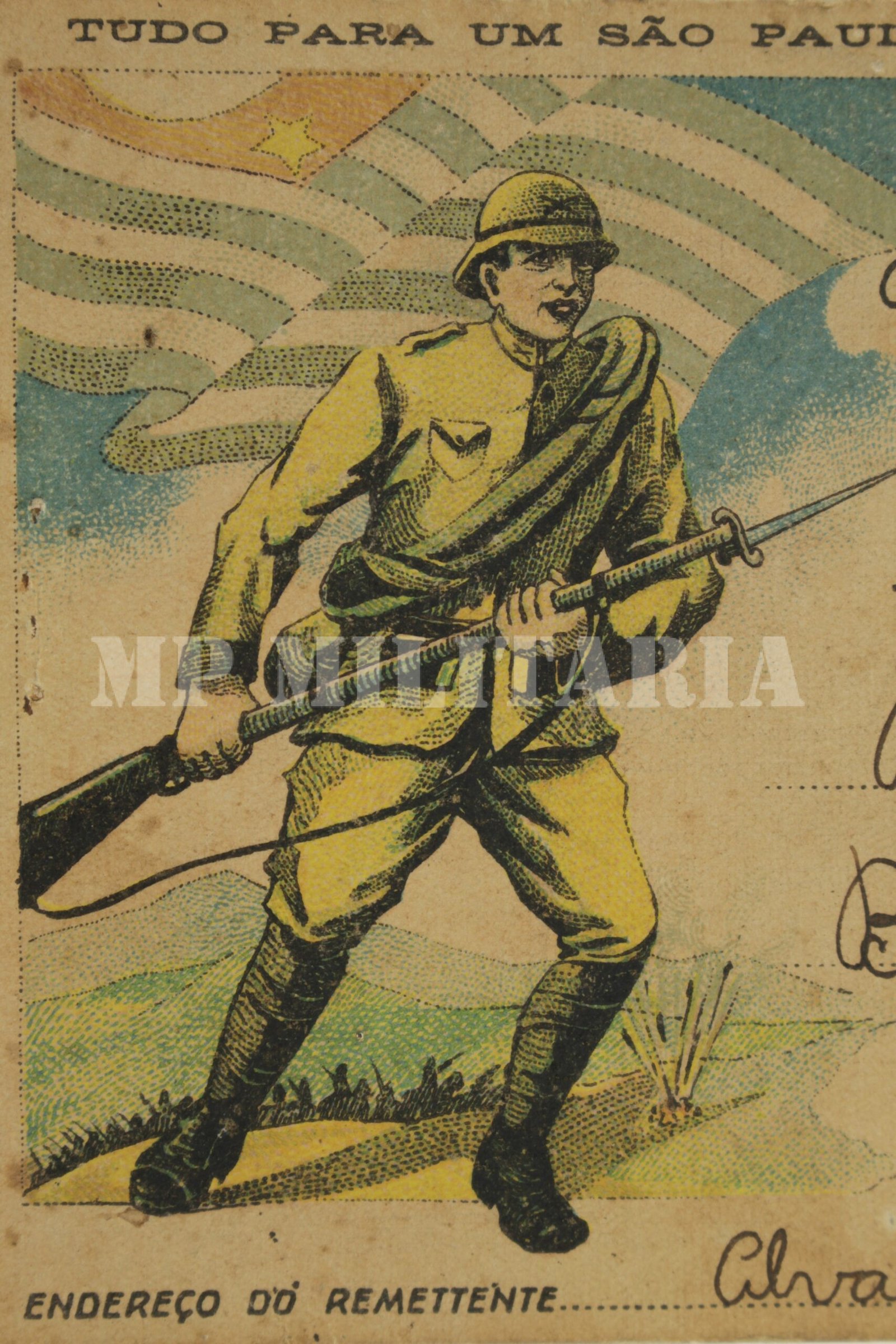 CARTÃO POSTAL DO CORREIO MILITAR VOLUNTÁRIO • COLORIDO • CIRCULADO – REVOLUÇÃO DE 1932 - Imagem 5