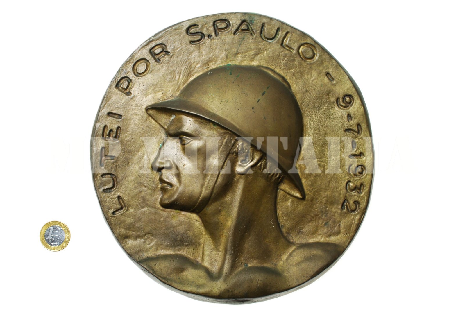 RARA ESCULTURA / PLACA DE BRONZE • LUTEI POR S. PAULO” – REVOLUÇÃO DE 1932