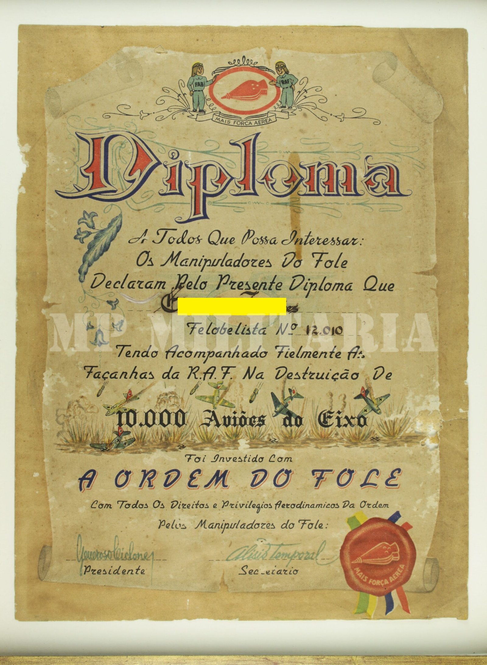 DIPLOMA DA FRATERNIDADE DO FOLE ∙ ORDEM DO FOLE – II GUERRA - Imagem 3