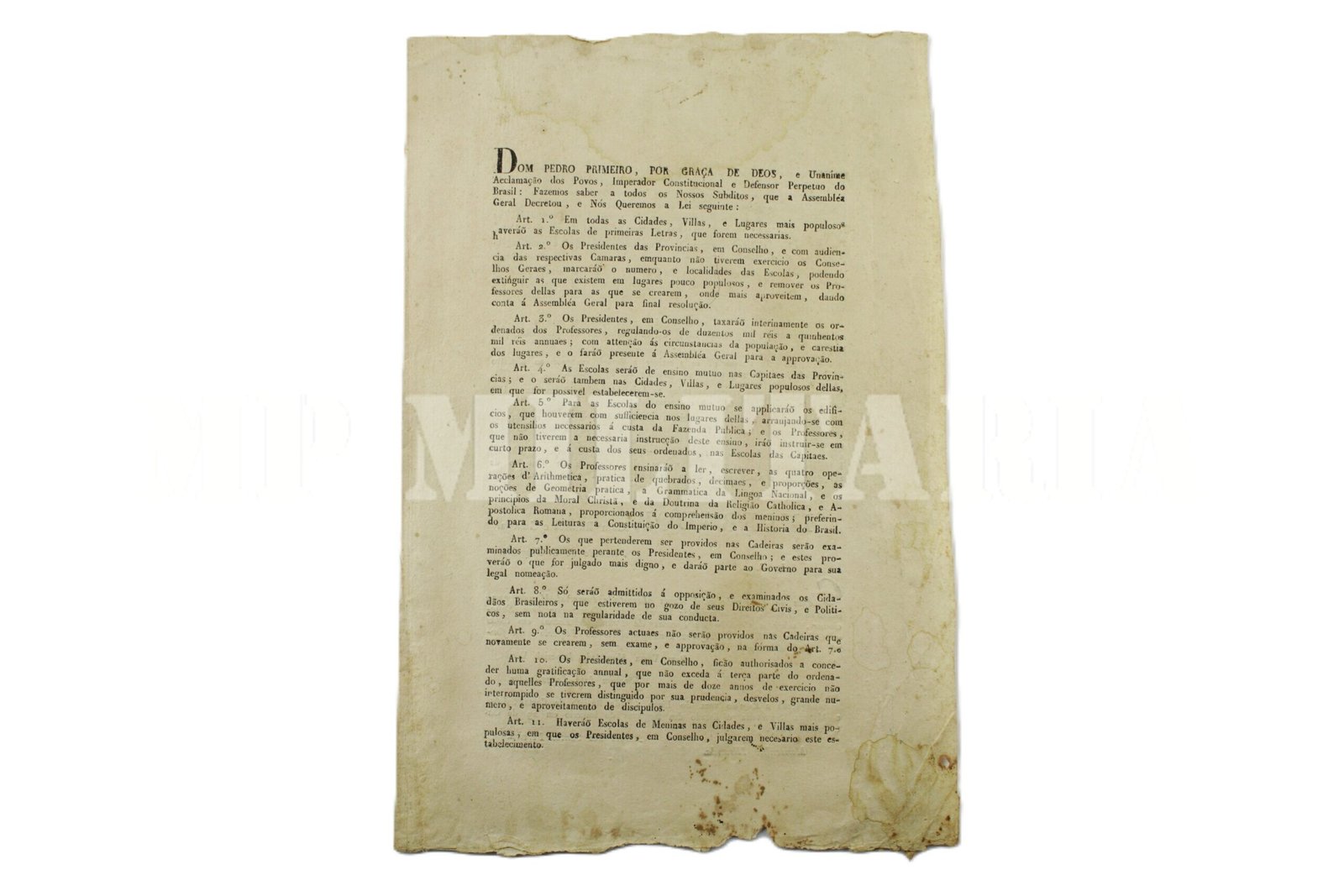 DECRETO DE DOM PEDRO I • CRIAÇÃO DE ESCOLAS DE PRIMEIRAS LETRAS – ANO 1827