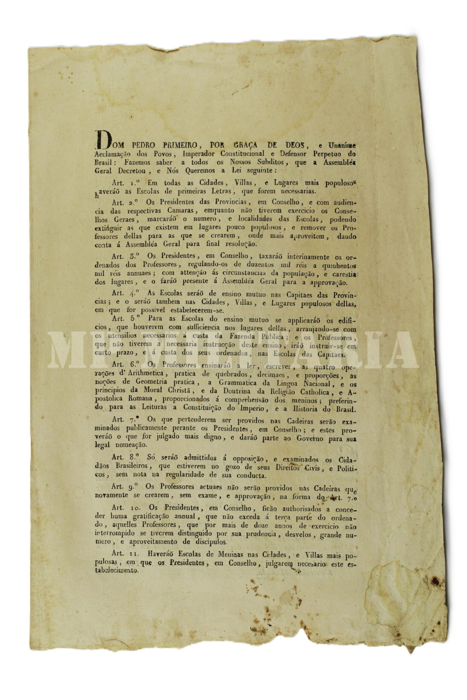 DECRETO DE DOM PEDRO I • CRIAÇÃO DE ESCOLAS DE PRIMEIRAS LETRAS – ANO 1827 - Imagem 2