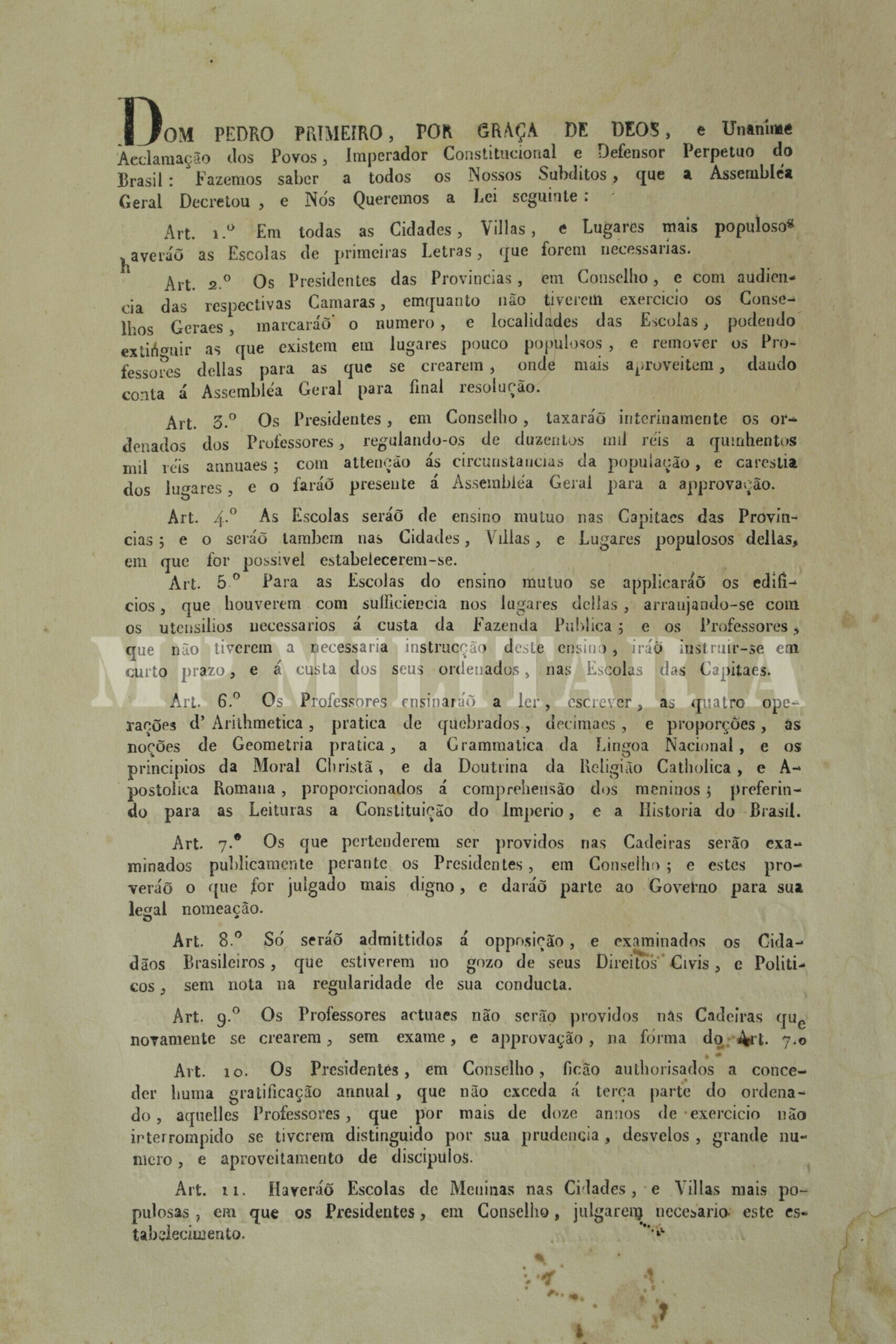 DECRETO DE DOM PEDRO I • CRIAÇÃO DE ESCOLAS DE PRIMEIRAS LETRAS – ANO 1827 - Imagem 3