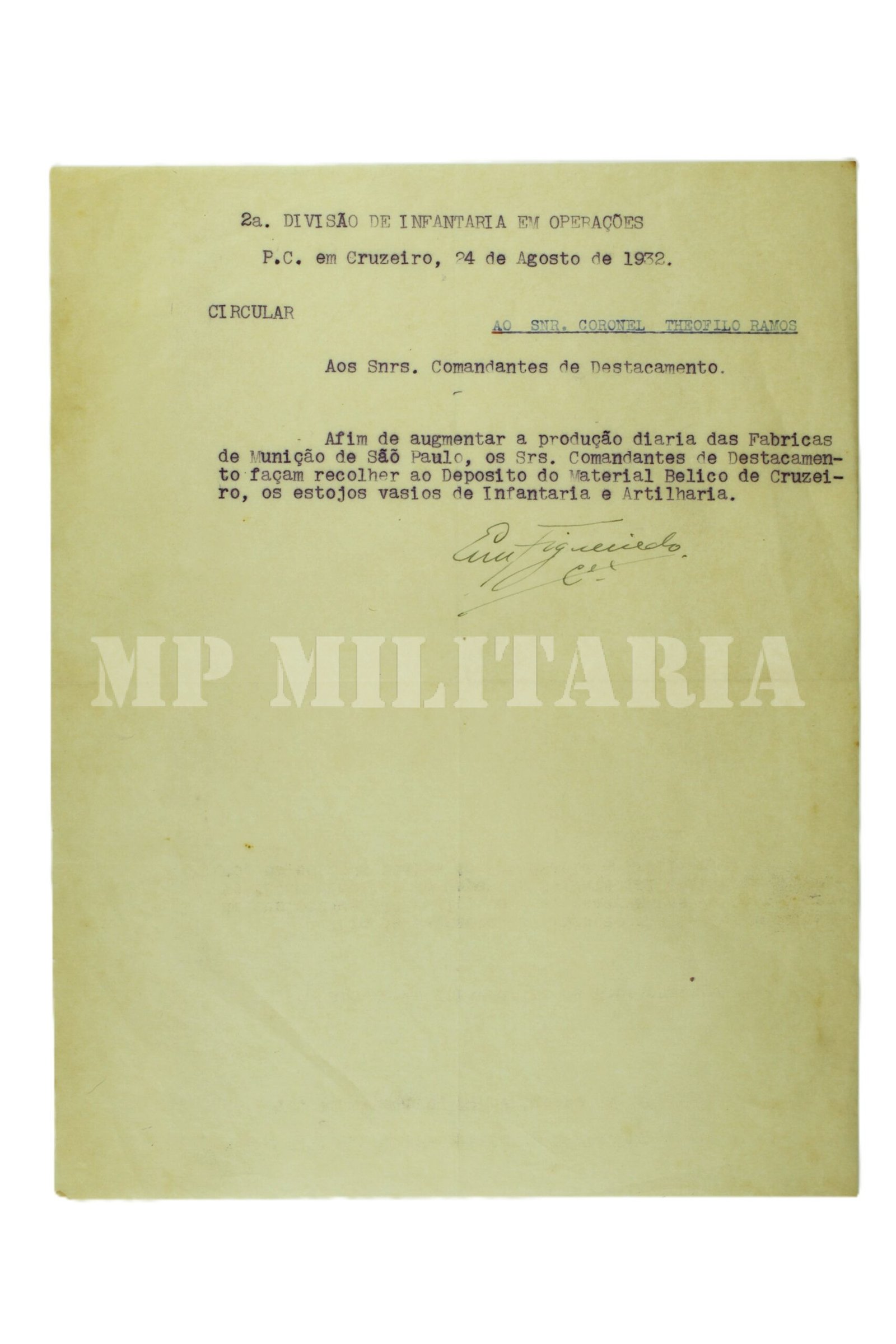RARO DOCUMENTO ASSINADO PELO CORONEL EUCLIDES FIGUEIREDO – REVOLUÇÃO DE 1932 - Imagem 2