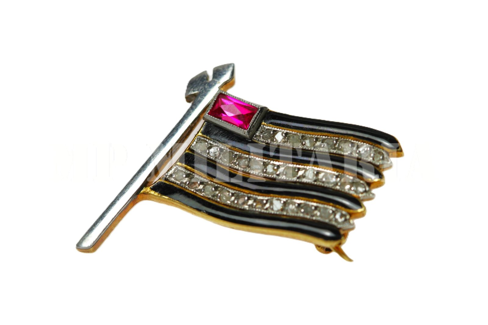 RARO BROCHE / DISTINTIVO FLÂMULA PAULISTA SETE LISTAS, DE OURO E PEDRAS – REVOLUÇÃO DE 1932 - Imagem 3