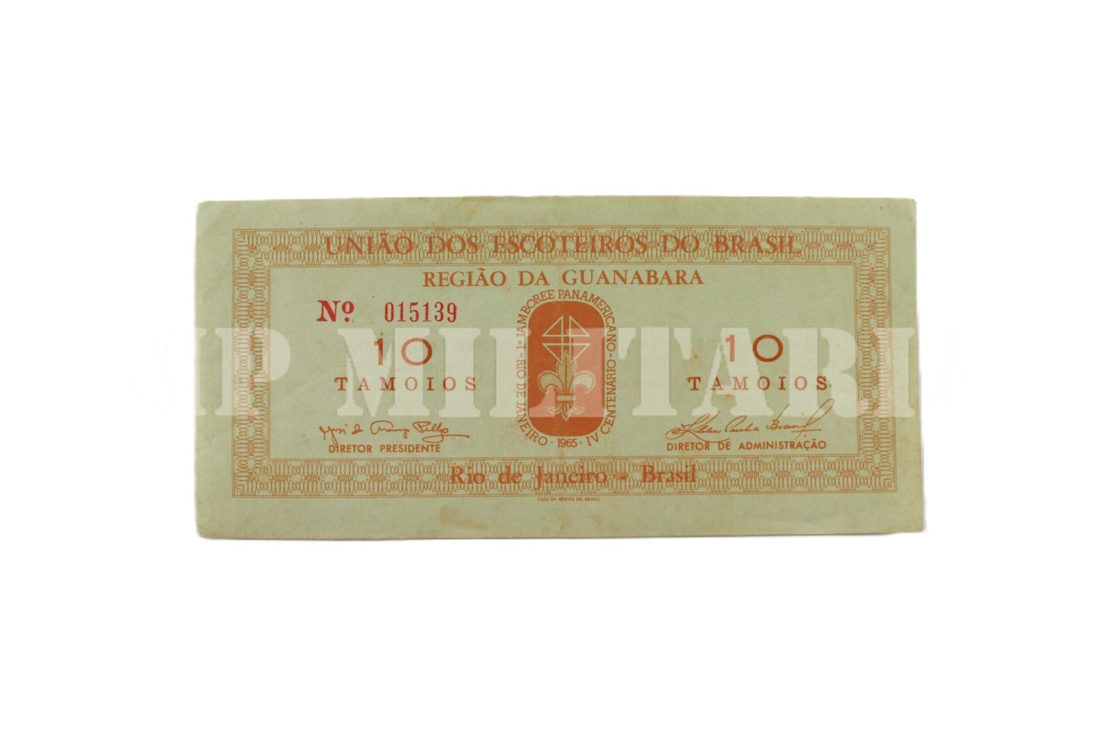 CÉDULA DOS ESCOTEIROS DO BRASIL, 10 TAMOIOS • REGIÃO DA GUANABARA – 1965