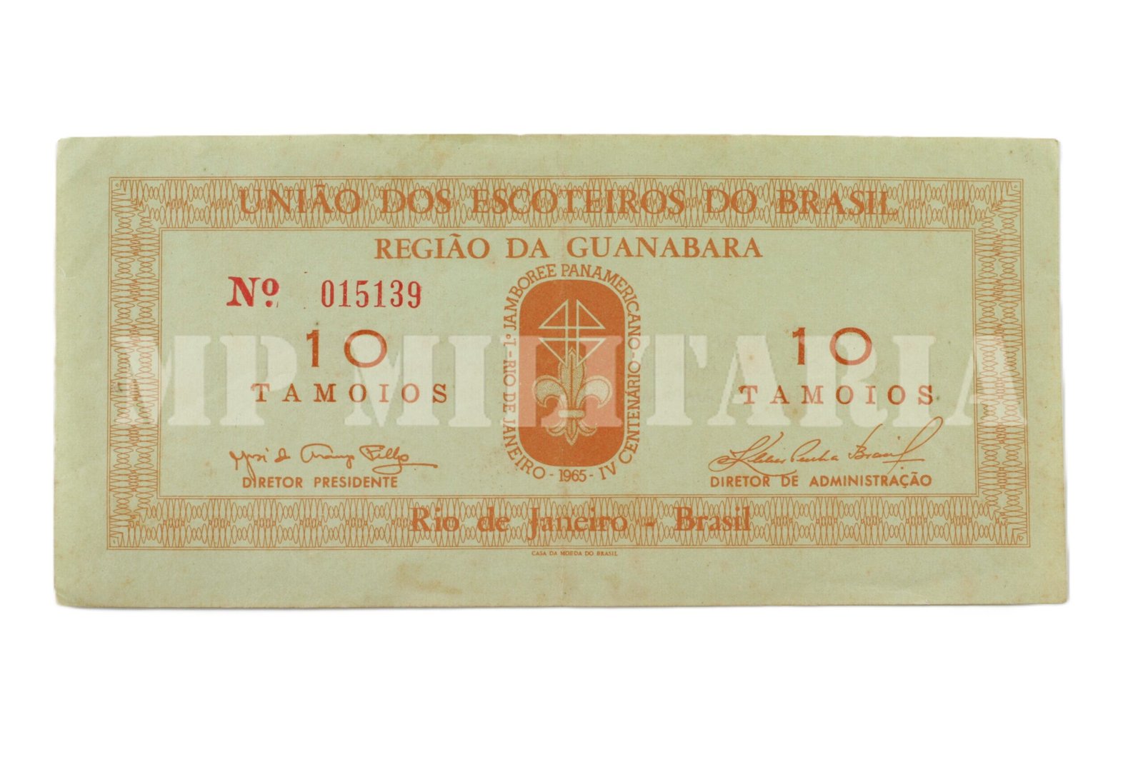 CÉDULA DOS ESCOTEIROS DO BRASIL, 10 TAMOIOS • REGIÃO DA GUANABARA – 1965 - Imagem 2