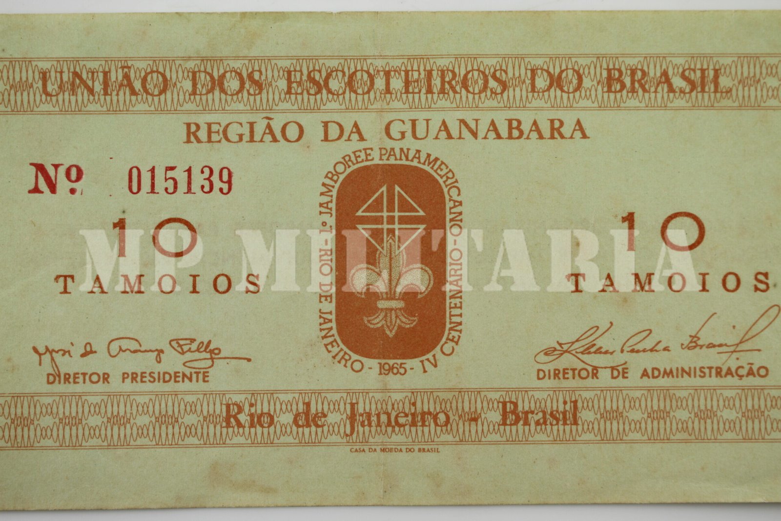 CÉDULA DOS ESCOTEIROS DO BRASIL, 10 TAMOIOS • REGIÃO DA GUANABARA – 1965 - Imagem 4