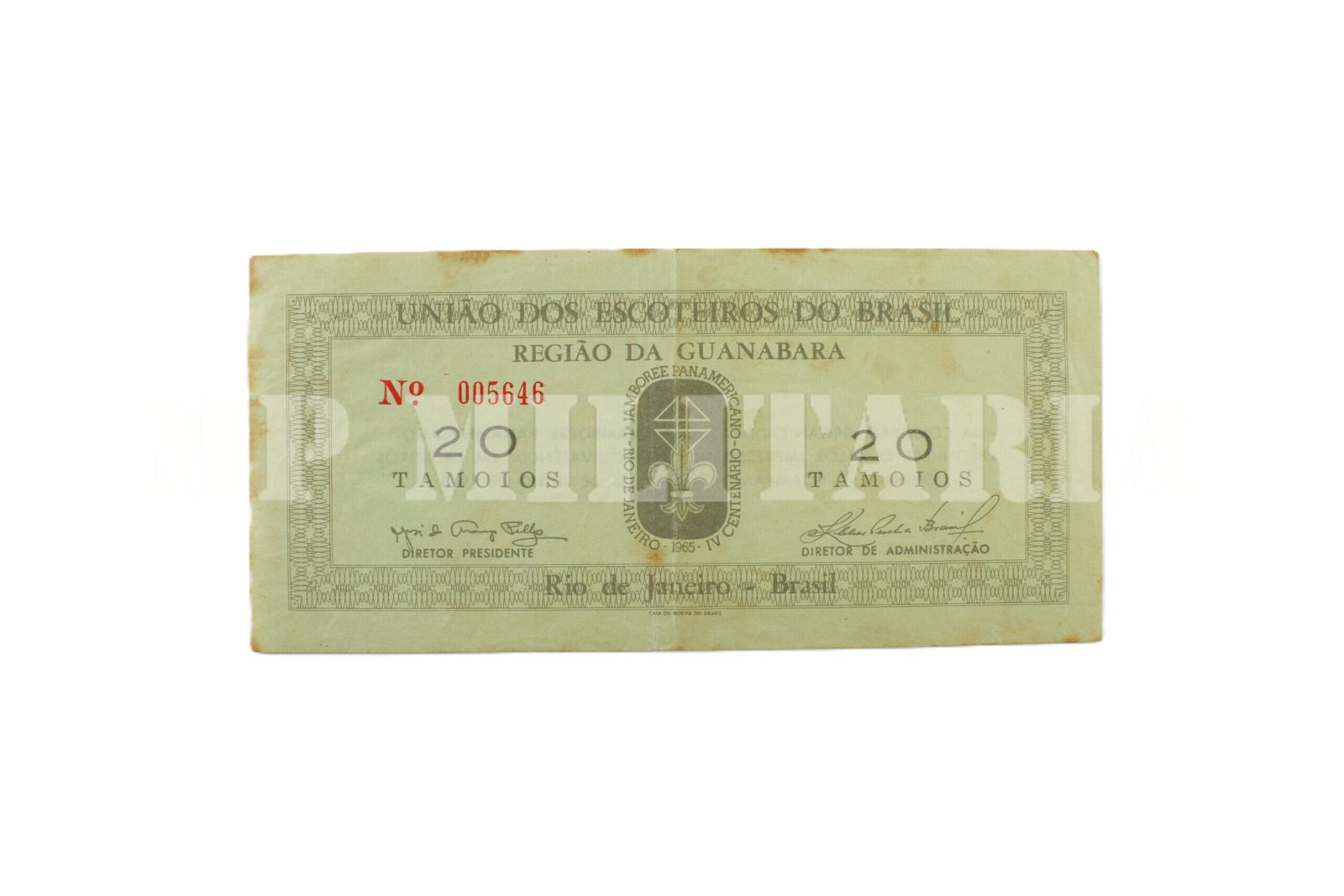 CÉDULA DOS ESCOTEIROS DO BRASIL, 20 TAMOIOS • REGIÃO DA GUANABARA – 1965