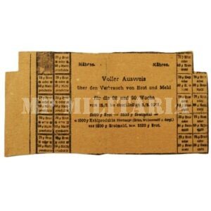 CARTÃO DE RACIONAMENTO DE PÃO E FARINHA – BROT UND MEHL • IMPÉRIO AUSTRO-HÚNGARO – I GUERRA