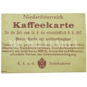 CARTÃO DE RACIONAMENTO DE CAFÉ – KAFFEEKARTE • ÁUSTRIA – I GUERRA