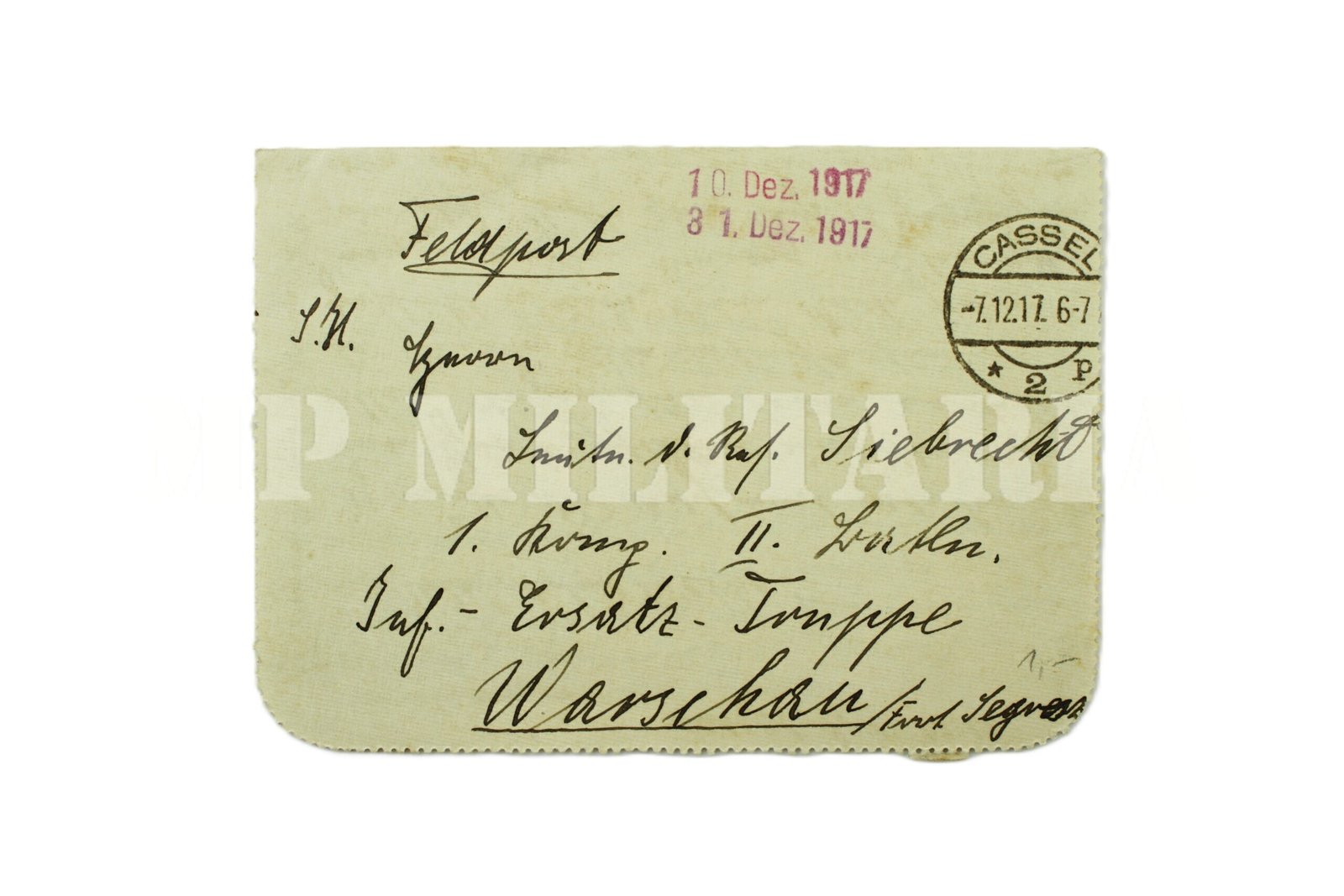 CORRESPONDÊNCIA MILITAR FELDPOST 1917 – ALEMANHA I GUERRA