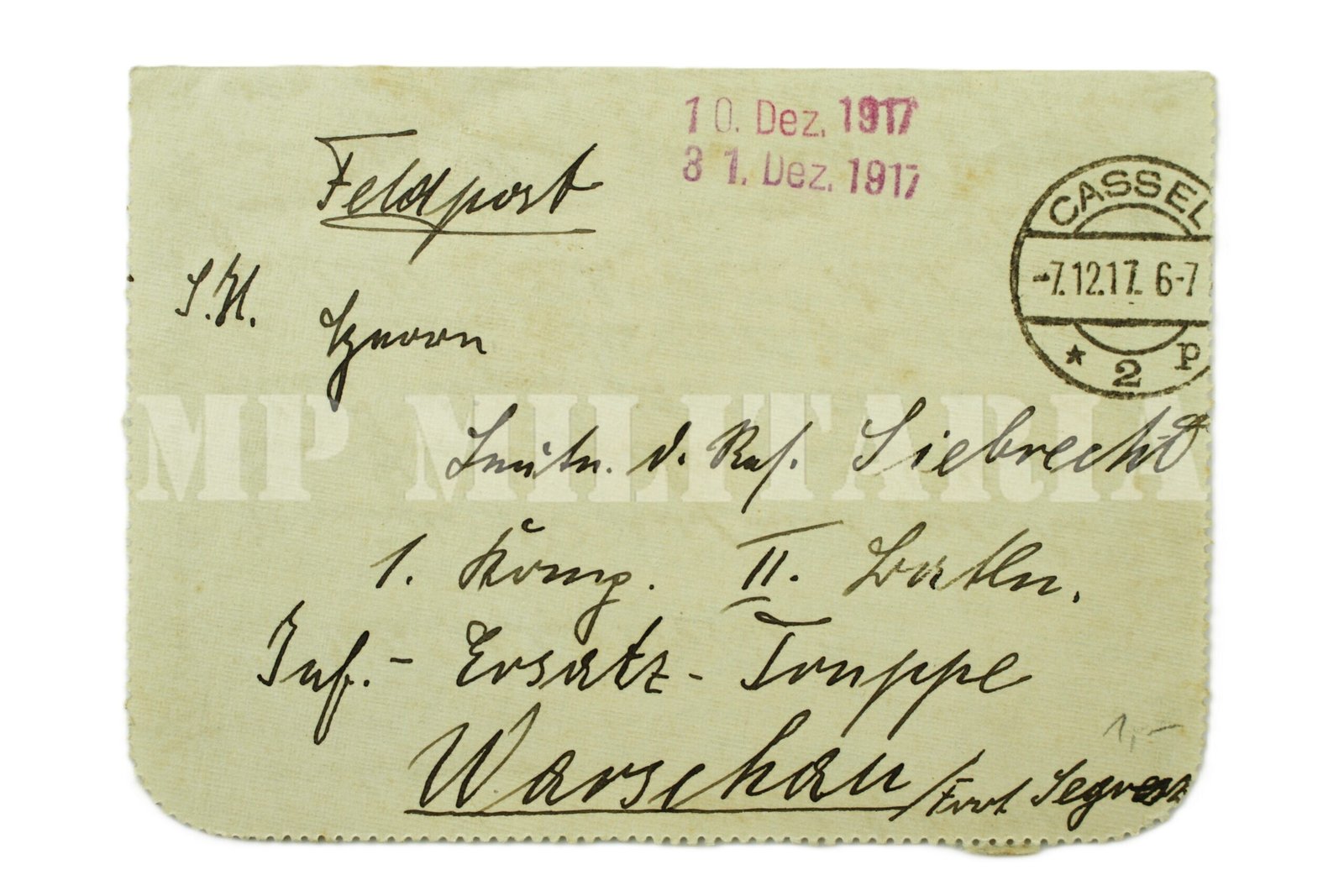 CORRESPONDÊNCIA MILITAR FELDPOST 1917 – ALEMANHA I GUERRA - Imagem 2