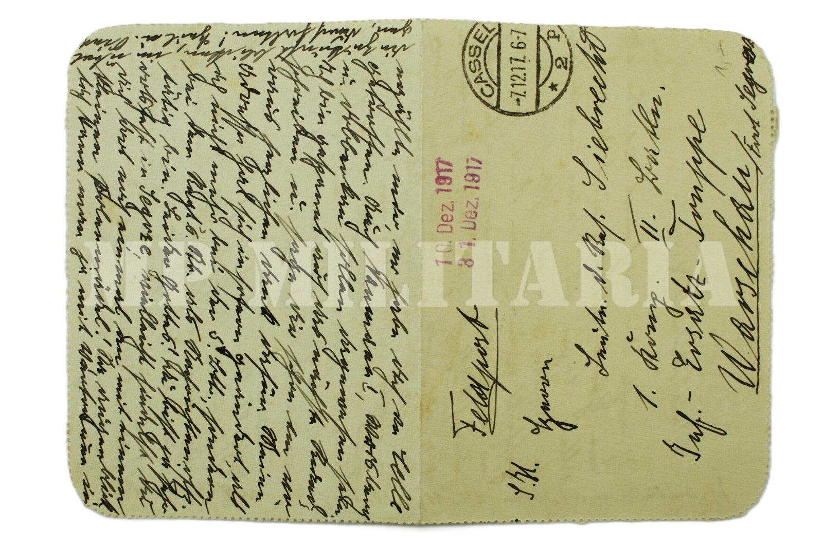 CORRESPONDÊNCIA MILITAR FELDPOST 1917 – ALEMANHA I GUERRA - Imagem 4