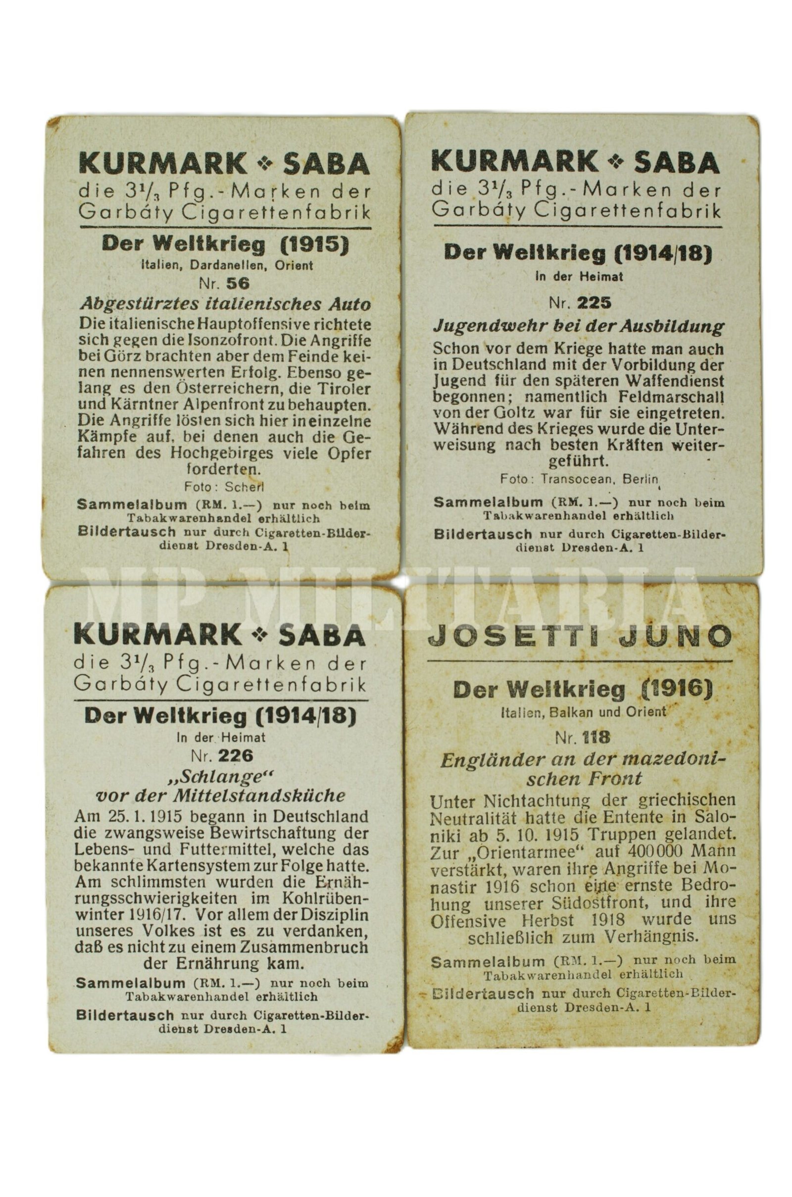 LOTE DE 4 FIGURINHAS CIGARETTEN BILDER – KURMARK E JUNO – I GUERRA - Imagem 5
