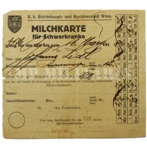 CARTÃO DE RACIONAMENTO DE LEITE – MILCHKARTE • ÁUSTRIA – I GUERRA