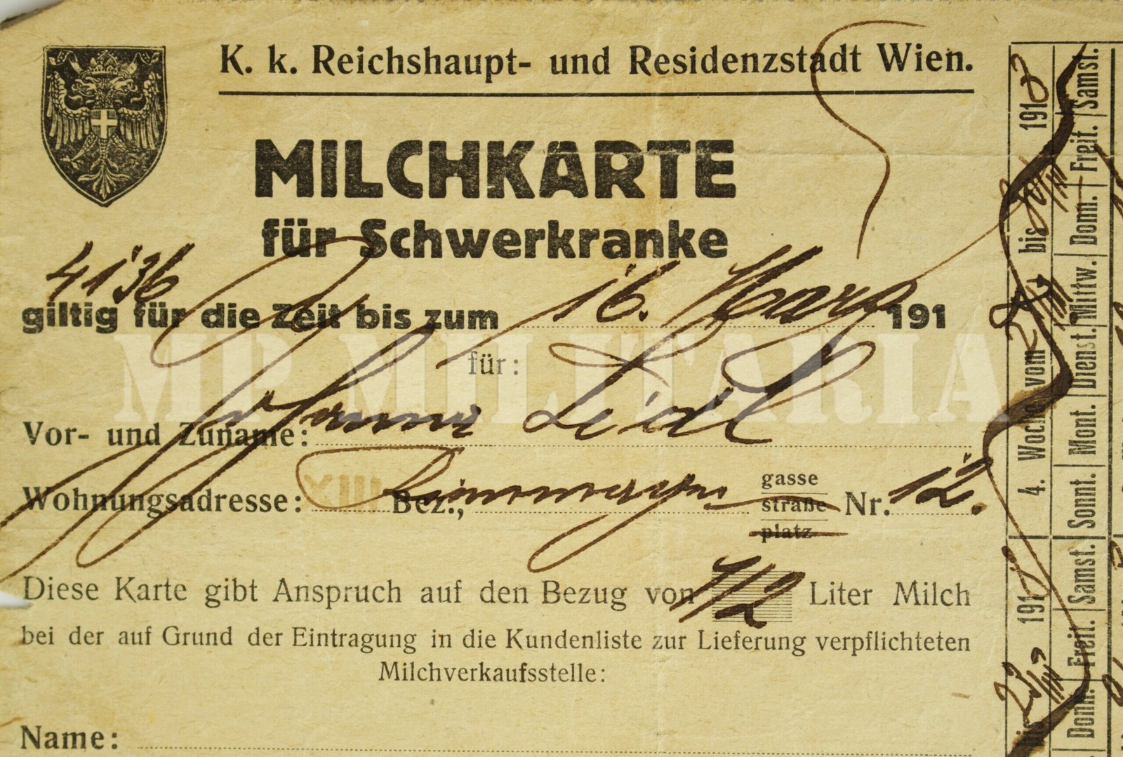 CARTÃO DE RACIONAMENTO DE LEITE – MILCHKARTE • ÁUSTRIA – I GUERRA - Imagem 2