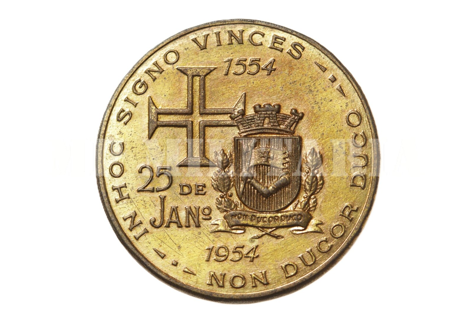 MEDALHA DO IV CENTENÁRIO DA CIDADE DE SÃO PAULO – NON DUCOR DUCO – MODULO MENOR DOURADA - Imagem 2