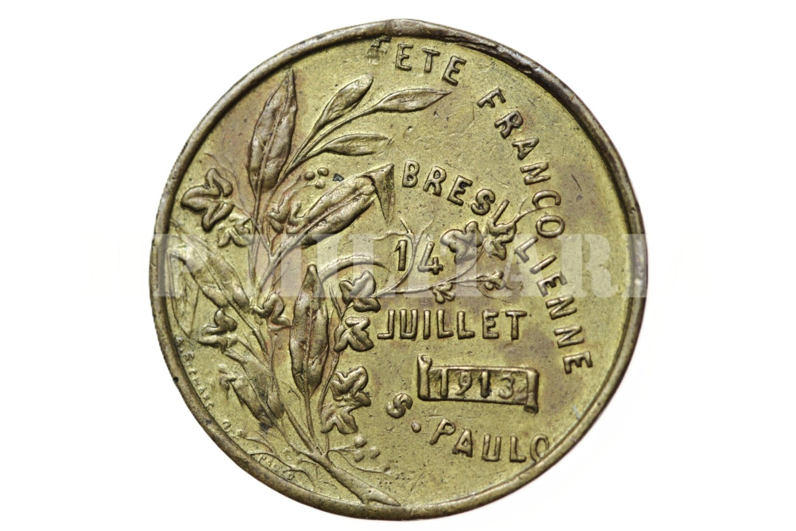 MEDALHA DA FESTA DA TOMADA DA BASTILHA “FETE FRANCO BRESILIENNE ANO 1913 SÃO PAULO” – 1913 - Imagem 2