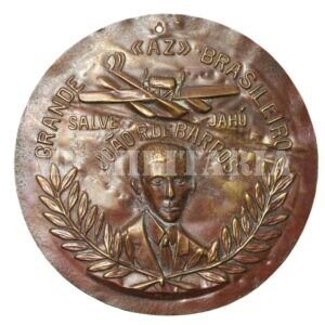 RARA PLACA/MEDALHA HOMENAGEM A JOÃO RIBEIRO DE BARROS DO AVIÃO JAHÚ – ANOS 20