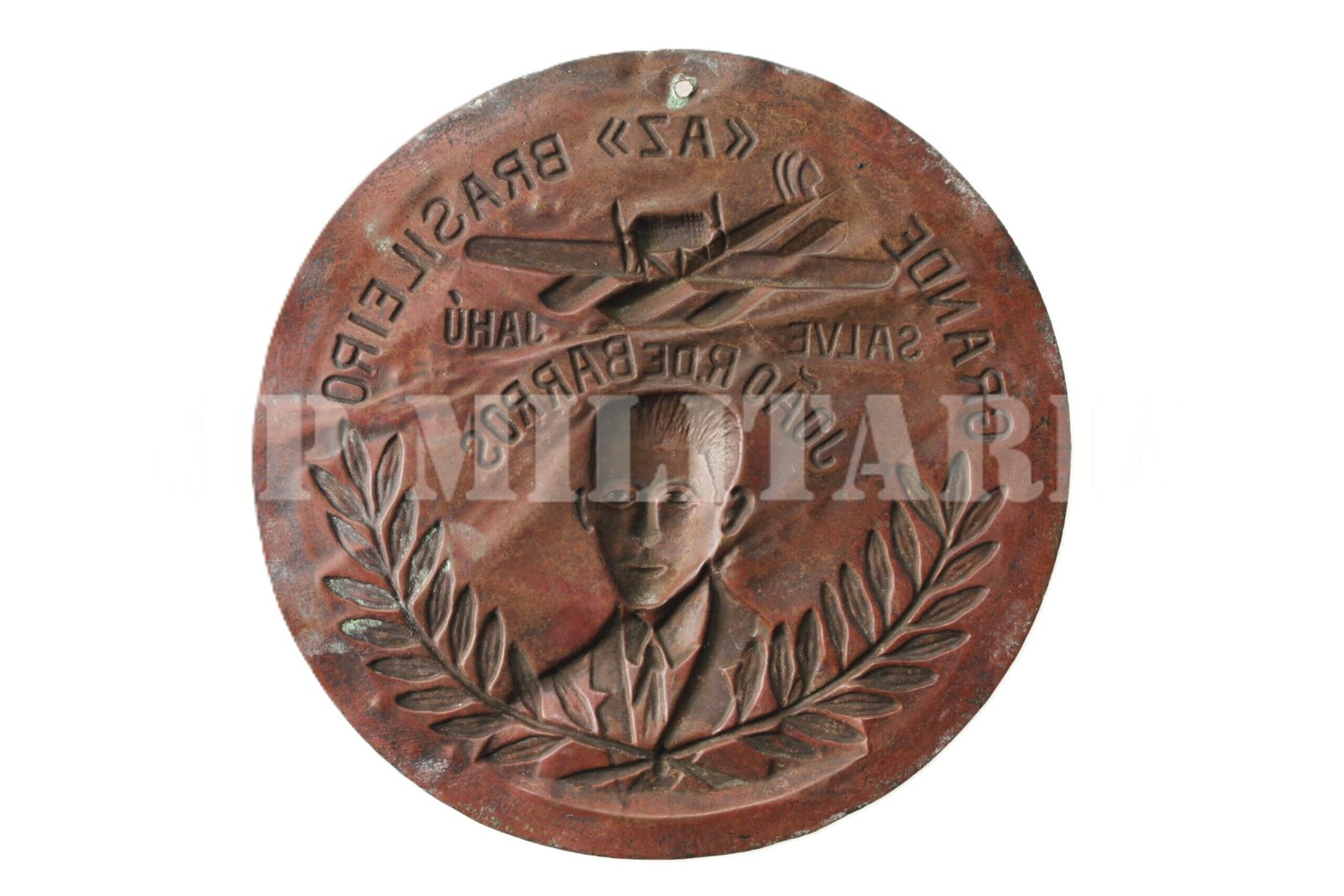 RARA PLACA/MEDALHA HOMENAGEM A JOÃO RIBEIRO DE BARROS DO AVIÃO JAHÚ – ANOS 20 - Imagem 3