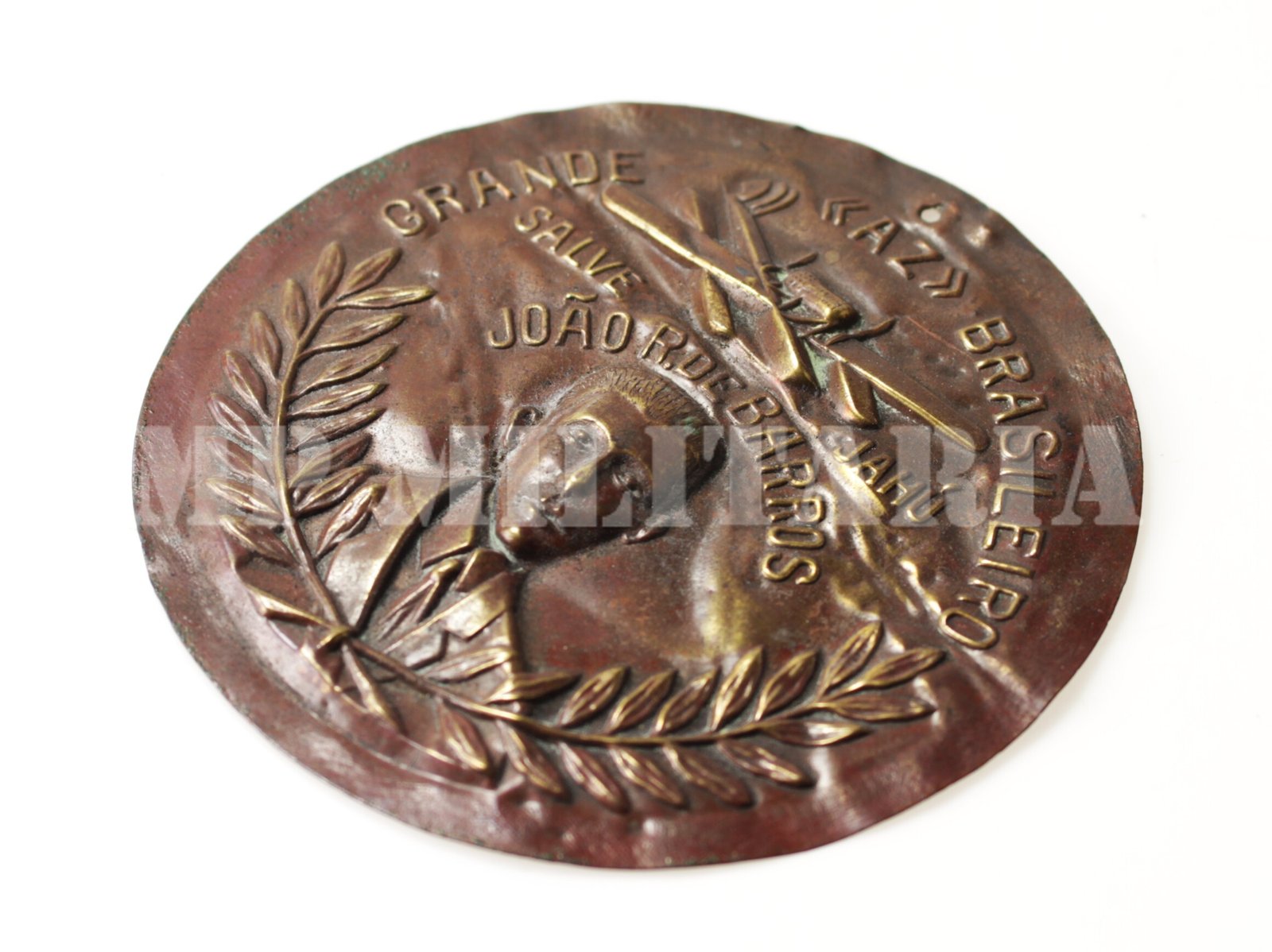 RARA PLACA/MEDALHA HOMENAGEM A JOÃO RIBEIRO DE BARROS DO AVIÃO JAHÚ – ANOS 20 - Imagem 2