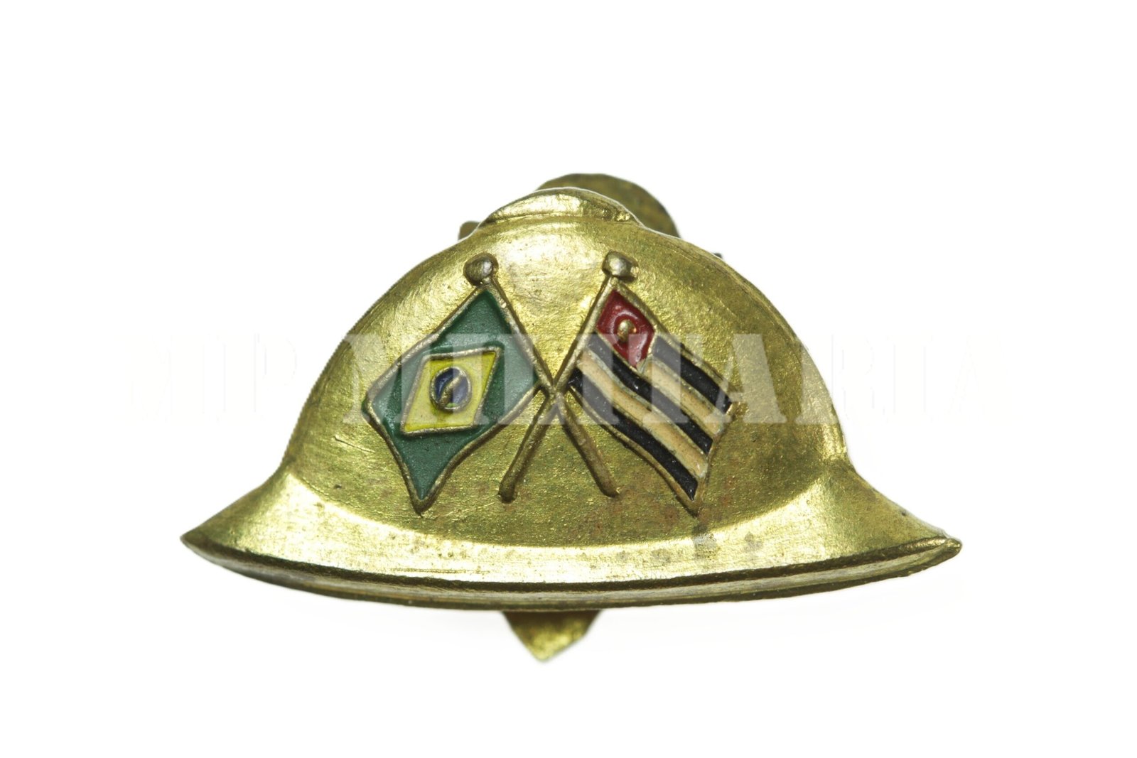 PIN CAPACETE COM BANDEIRAS • DOURADO – REVOLUÇÃO DE 1932