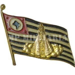 RARO PIN BANDEIRA PAULISTA COM NOSSA SENHORA APARECIDA • MAPA DO BRASIL • DOURADO – REVOLUÇÃO DE 1932