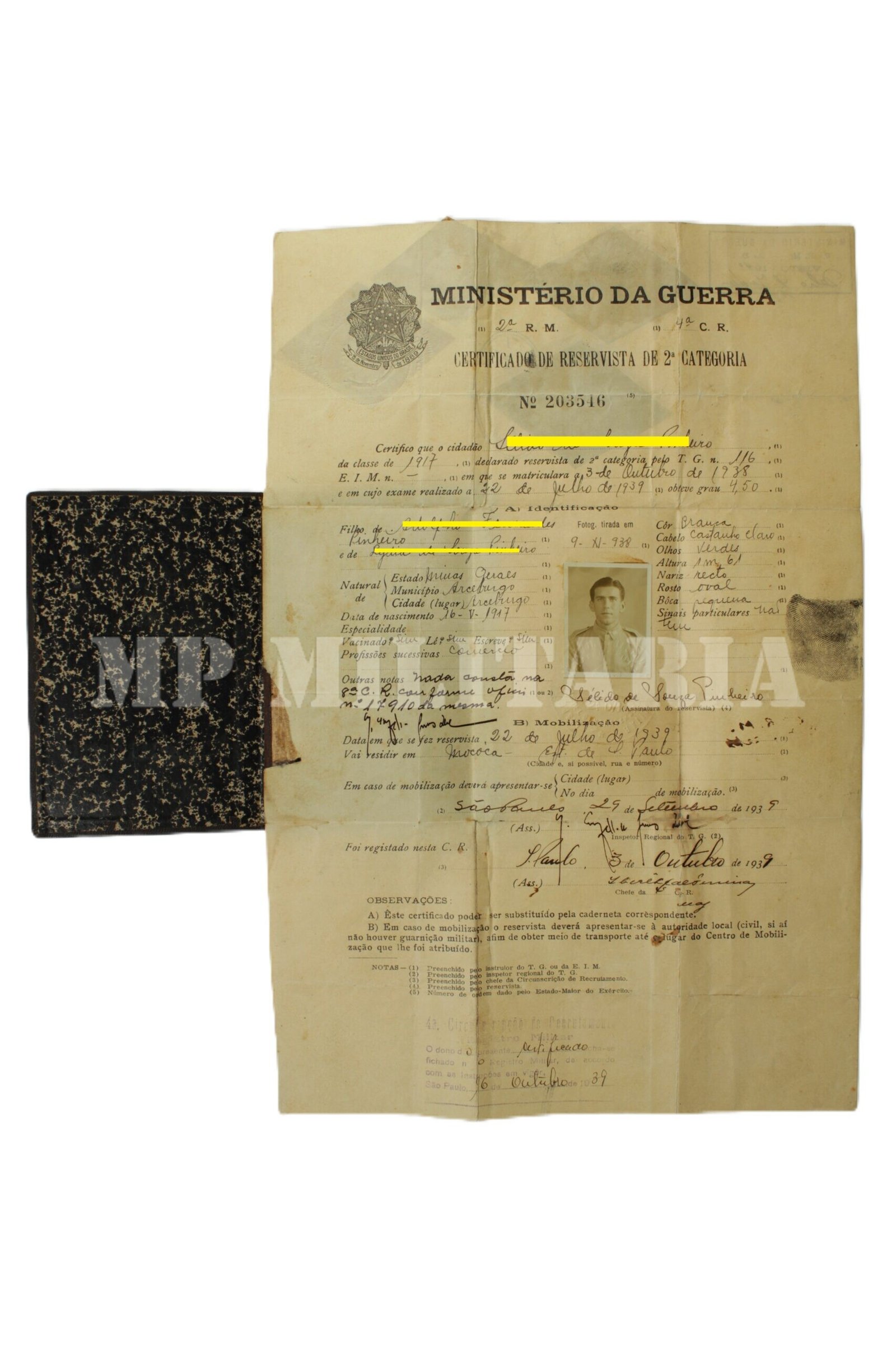 CONJUNTO DE DOCUMENTOS, IDENTIDADE DO TIRO DE GUERRA DE MOCOCA E RESERVISTA - Imagem 8