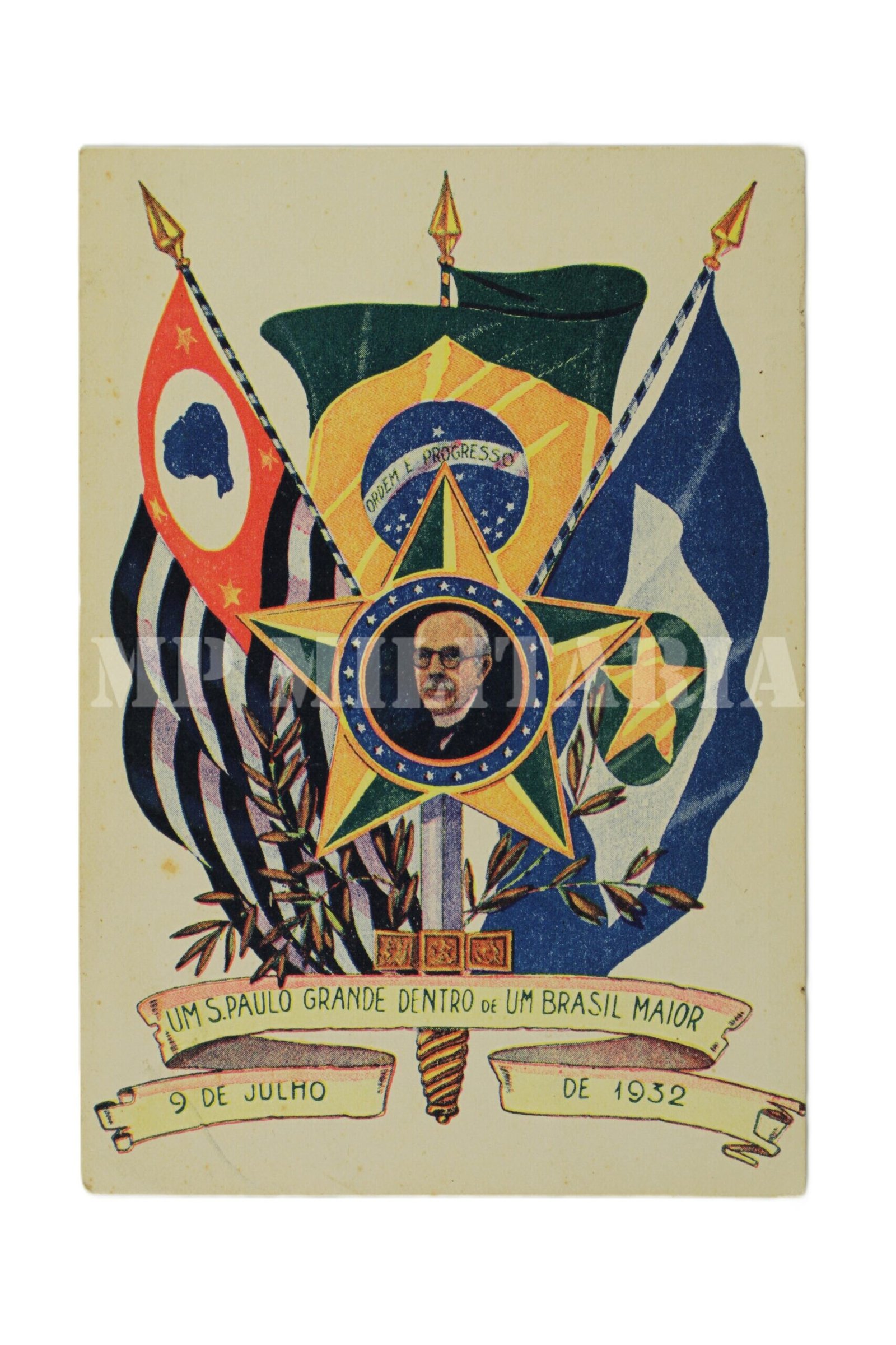 RARO CARTÃO POSTAL COM PEDRO DE TOLEDO E BANDEIRAS, EM PROL DOS ORFÃOS DE SÃO PAULO – REVOLUÇÃO DE 1932 - Imagem 2