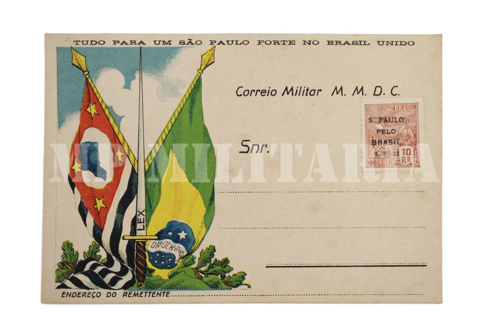 CARTÃO POSTAL DO CORREIO MILITAR • ESPADAS E BANDEIRAS • NÃO CIRCULADO – REVOLUÇÃO DE 1932 - Imagem 2